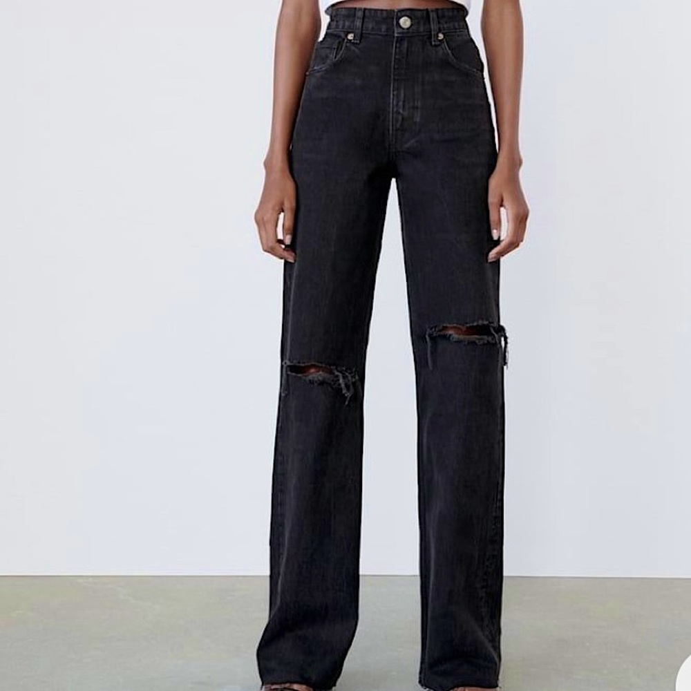 Zara Wide Leg Ripped Jeans